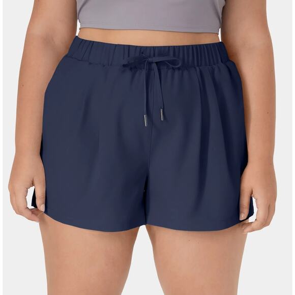 Halara High Waisted Drawstring 3" Shorts Sz 4X Night Blue Pockets Casual Stretch - Picture 1 of 12